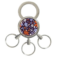 Bright Colorful Busy Large Retro Floral Flowers Pattern Wallpaper Background 3-Ring Key Chains