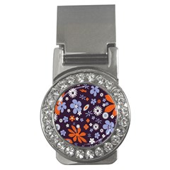 Bright Colorful Busy Large Retro Floral Flowers Pattern Wallpaper Background Money Clips (CZ) 