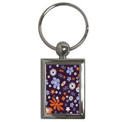 Bright Colorful Busy Large Retro Floral Flowers Pattern Wallpaper Background Key Chains (Rectangle) 