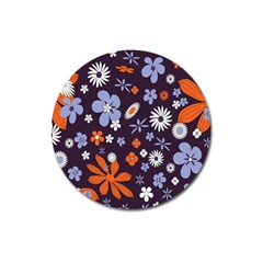 Bright Colorful Busy Large Retro Floral Flowers Pattern Wallpaper Background Magnet 3  (Round)