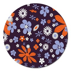Bright Colorful Busy Large Retro Floral Flowers Pattern Wallpaper Background Magnet 5  (Round)
