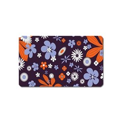 Bright Colorful Busy Large Retro Floral Flowers Pattern Wallpaper Background Magnet (Name Card)