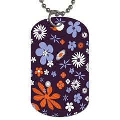 Bright Colorful Busy Large Retro Floral Flowers Pattern Wallpaper Background Dog Tag (One Side)