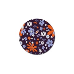 Bright Colorful Busy Large Retro Floral Flowers Pattern Wallpaper Background Golf Ball Marker (4 pack)