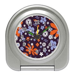 Bright Colorful Busy Large Retro Floral Flowers Pattern Wallpaper Background Travel Alarm Clocks
