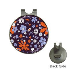 Bright Colorful Busy Large Retro Floral Flowers Pattern Wallpaper Background Hat Clips with Golf Markers