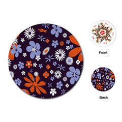 Bright Colorful Busy Large Retro Floral Flowers Pattern Wallpaper Background Playing Cards (Round) 