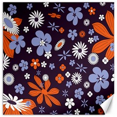 Bright Colorful Busy Large Retro Floral Flowers Pattern Wallpaper Background Canvas 16  x 16  