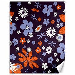 Bright Colorful Busy Large Retro Floral Flowers Pattern Wallpaper Background Canvas 18  x 24  