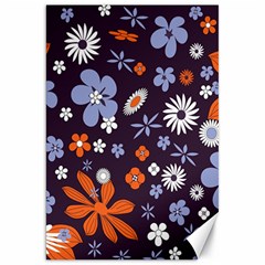 Bright Colorful Busy Large Retro Floral Flowers Pattern Wallpaper Background Canvas 20  x 30  