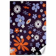 Bright Colorful Busy Large Retro Floral Flowers Pattern Wallpaper Background Canvas 24  x 36 