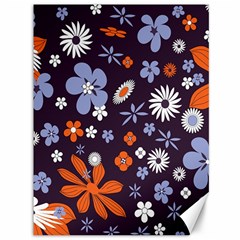 Bright Colorful Busy Large Retro Floral Flowers Pattern Wallpaper Background Canvas 36  x 48  