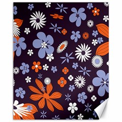 Bright Colorful Busy Large Retro Floral Flowers Pattern Wallpaper Background Canvas 11  x 14  