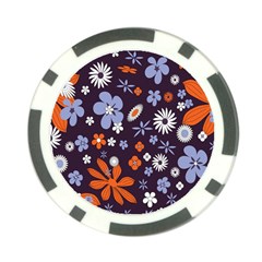 Bright Colorful Busy Large Retro Floral Flowers Pattern Wallpaper Background Poker Chip Card Guard