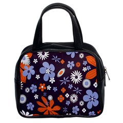 Bright Colorful Busy Large Retro Floral Flowers Pattern Wallpaper Background Classic Handbags (2 Sides)