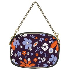 Bright Colorful Busy Large Retro Floral Flowers Pattern Wallpaper Background Chain Purses (One Side) 