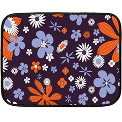 Bright Colorful Busy Large Retro Floral Flowers Pattern Wallpaper Background Fleece Blanket (Mini)