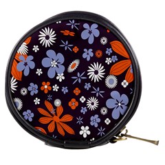 Bright Colorful Busy Large Retro Floral Flowers Pattern Wallpaper Background Mini Makeup Bags