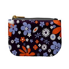 Bright Colorful Busy Large Retro Floral Flowers Pattern Wallpaper Background Mini Coin Purses