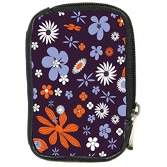 Bright Colorful Busy Large Retro Floral Flowers Pattern Wallpaper Background Compact Camera Cases