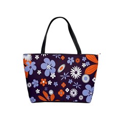 Bright Colorful Busy Large Retro Floral Flowers Pattern Wallpaper Background Shoulder Handbags by Nexatart