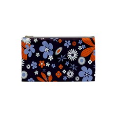 Bright Colorful Busy Large Retro Floral Flowers Pattern Wallpaper Background Cosmetic Bag (Small) 