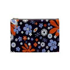 Bright Colorful Busy Large Retro Floral Flowers Pattern Wallpaper Background Cosmetic Bag (Medium) 