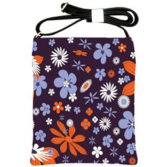 Bright Colorful Busy Large Retro Floral Flowers Pattern Wallpaper Background Shoulder Sling Bags