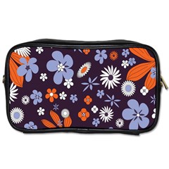Bright Colorful Busy Large Retro Floral Flowers Pattern Wallpaper Background Toiletries Bags 2-Side