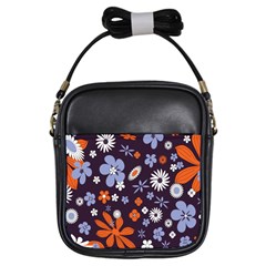 Bright Colorful Busy Large Retro Floral Flowers Pattern Wallpaper Background Girls Sling Bags