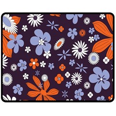 Bright Colorful Busy Large Retro Floral Flowers Pattern Wallpaper Background Fleece Blanket (Medium) 