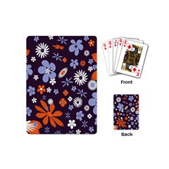 Bright Colorful Busy Large Retro Floral Flowers Pattern Wallpaper Background Playing Cards (Mini) 