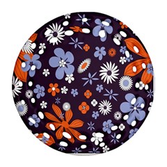 Bright Colorful Busy Large Retro Floral Flowers Pattern Wallpaper Background Ornament (Round Filigree)