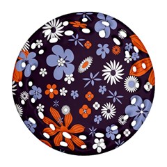 Bright Colorful Busy Large Retro Floral Flowers Pattern Wallpaper Background Round Filigree Ornament (Two Sides)