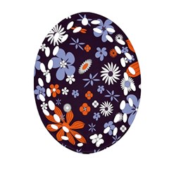 Bright Colorful Busy Large Retro Floral Flowers Pattern Wallpaper Background Ornament (Oval Filigree)