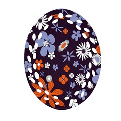 Bright Colorful Busy Large Retro Floral Flowers Pattern Wallpaper Background Oval Filigree Ornament (Two Sides)