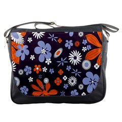 Bright Colorful Busy Large Retro Floral Flowers Pattern Wallpaper Background Messenger Bags