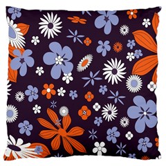 Bright Colorful Busy Large Retro Floral Flowers Pattern Wallpaper Background Large Cushion Case (two Sides) by Nexatart