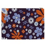 Bright Colorful Busy Large Retro Floral Flowers Pattern Wallpaper Background Cosmetic Bag (XXL)  Back