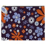 Bright Colorful Busy Large Retro Floral Flowers Pattern Wallpaper Background Cosmetic Bag (XXXL)  Front
