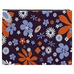 Bright Colorful Busy Large Retro Floral Flowers Pattern Wallpaper Background Cosmetic Bag (XXXL)  Back