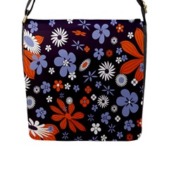 Bright Colorful Busy Large Retro Floral Flowers Pattern Wallpaper Background Flap Messenger Bag (L) 