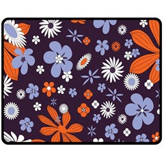 Bright Colorful Busy Large Retro Floral Flowers Pattern Wallpaper Background Double Sided Fleece Blanket (medium)  by Nexatart