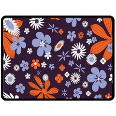 Bright Colorful Busy Large Retro Floral Flowers Pattern Wallpaper Background Double Sided Fleece Blanket (Large) 