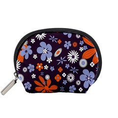 Bright Colorful Busy Large Retro Floral Flowers Pattern Wallpaper Background Accessory Pouches (Small) 