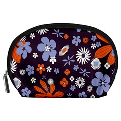 Bright Colorful Busy Large Retro Floral Flowers Pattern Wallpaper Background Accessory Pouches (Large) 