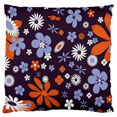 Bright Colorful Busy Large Retro Floral Flowers Pattern Wallpaper Background Large Flano Cushion Case (Two Sides)