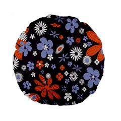 Bright Colorful Busy Large Retro Floral Flowers Pattern Wallpaper Background Standard 15  Premium Flano Round Cushions