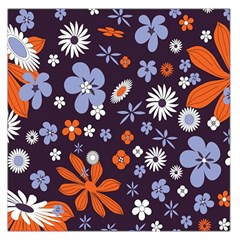 Bright Colorful Busy Large Retro Floral Flowers Pattern Wallpaper Background Large Satin Scarf (Square)