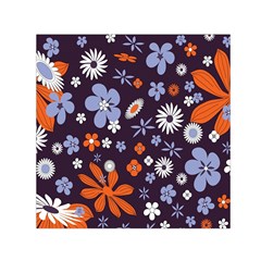 Bright Colorful Busy Large Retro Floral Flowers Pattern Wallpaper Background Small Satin Scarf (Square)